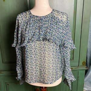 Anthropologie Sunday in Brooklyn Dainty Floral Long Sleeve Top Pleated Ruffle S